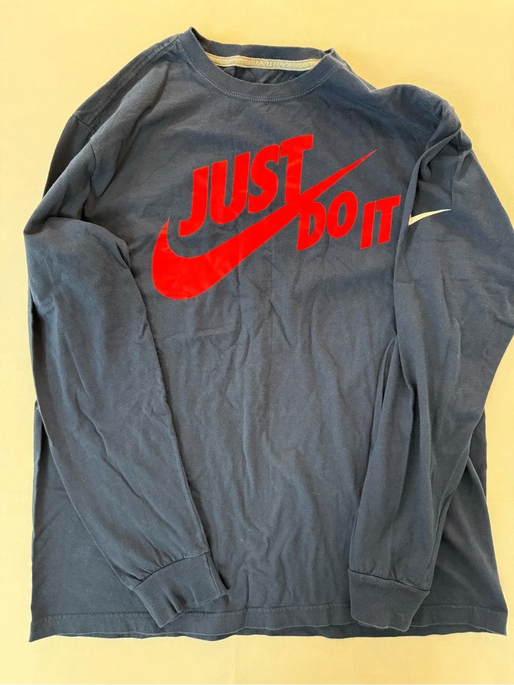 Vintage Nike Long Sleeve Crewneck with Red 'Just Do It' Logo on Navy